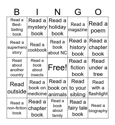READING BINGO Card