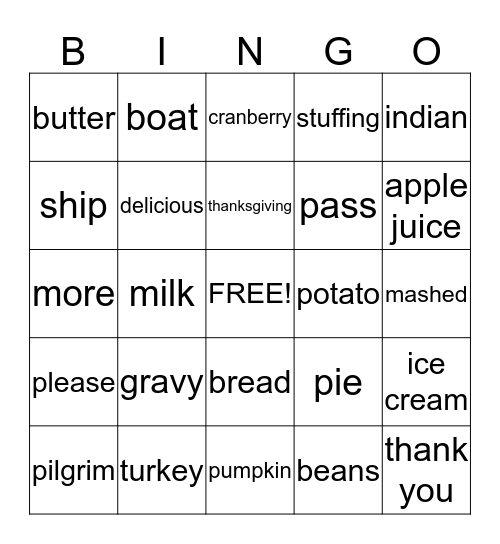 Thanksgiving Sign Bingo Card