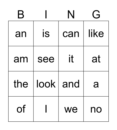 Kindergarten Red Words Bingo Card