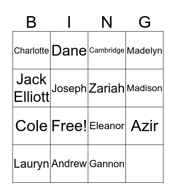 Our Friends Bingo Card