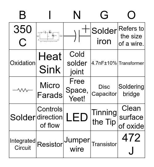 Electronics Components and Vocab Bingo Card