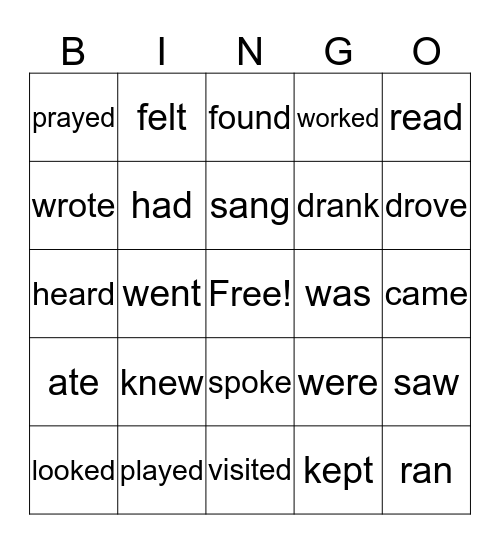 verbs Bingo Card