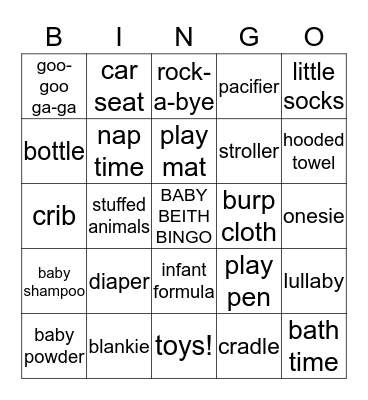 Baby Beith Bingo Card