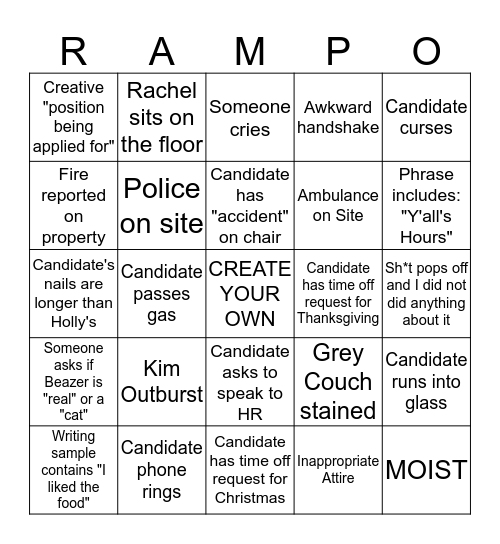 Ramp Bingo Card