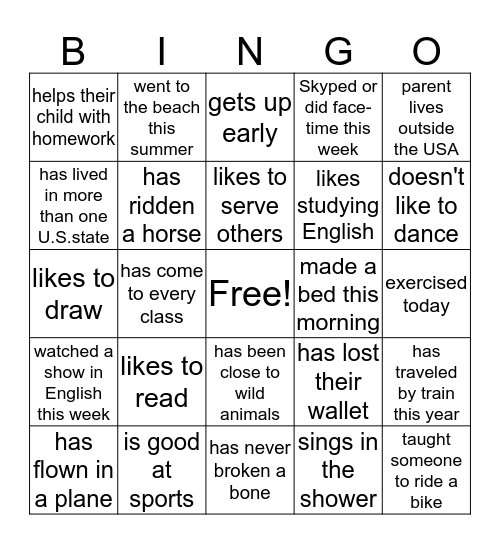 Find a friend who... Bingo Card