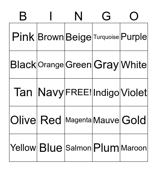 Color Bingo Card