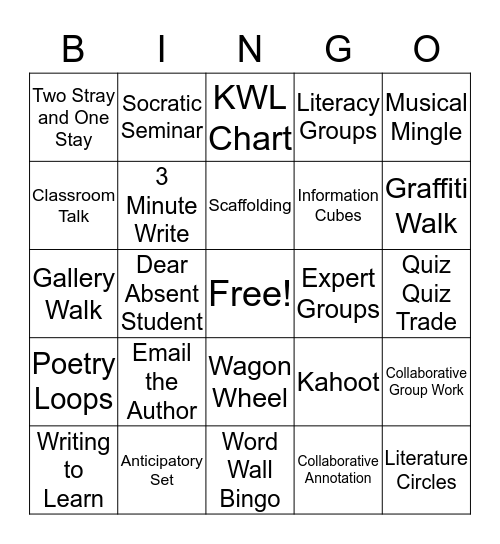 Word Wall Bingo Card