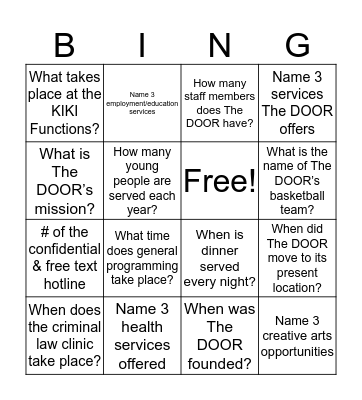 The DOOR Bingo Card