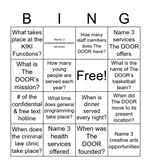 Doors Bingo Card
