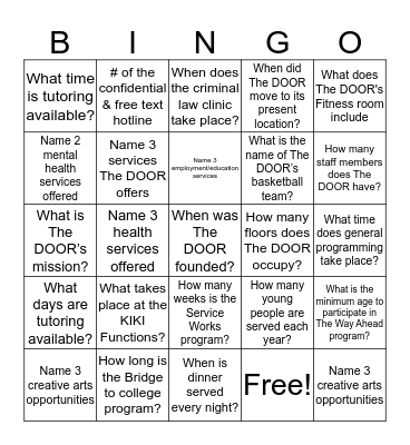 The DOOR Bingo Card