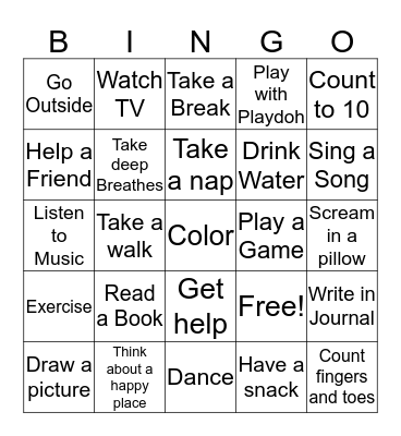 Coping Skills Bingo Card