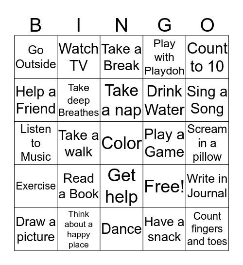 Coping Skills Bingo Card