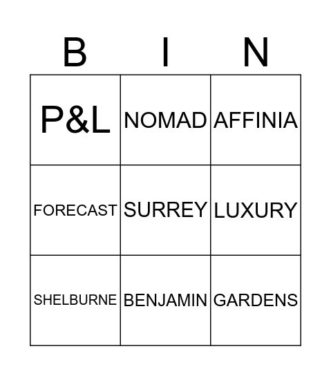 Denihan Bingo Card