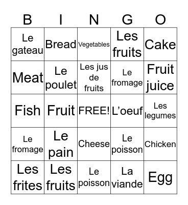 Food In French Bingo Card