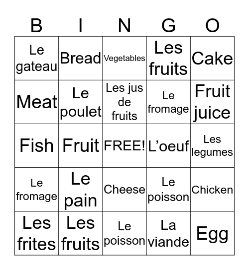 Food In French Bingo Card