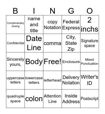 Business Letters Bingo Card