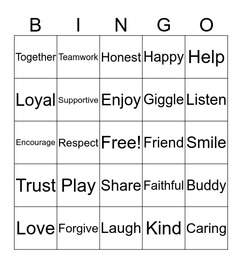 How To Be A Good Friend! Bingo Card