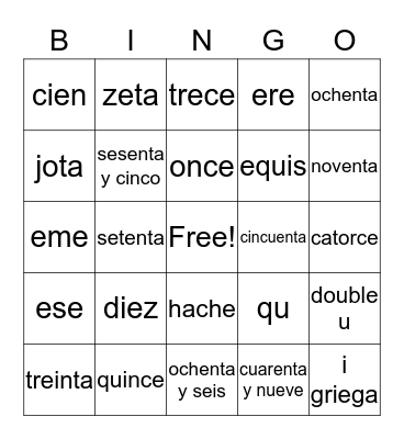 Number & Alphabet Review 7/8 Bingo Card