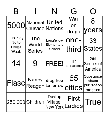 Just Say No-- BINGO! Bingo Card