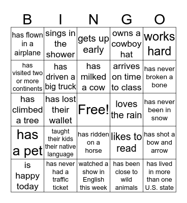 Find someone who... Bingo Card