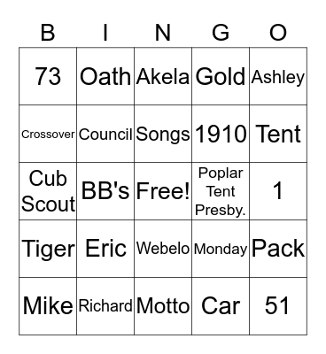 Scout Trivia Bingo Card