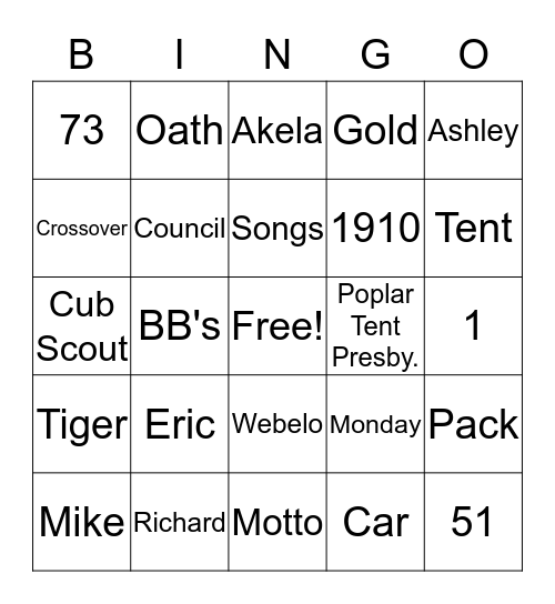 Scout Trivia Bingo Card