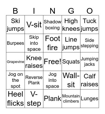 Fitness Bingo Card
