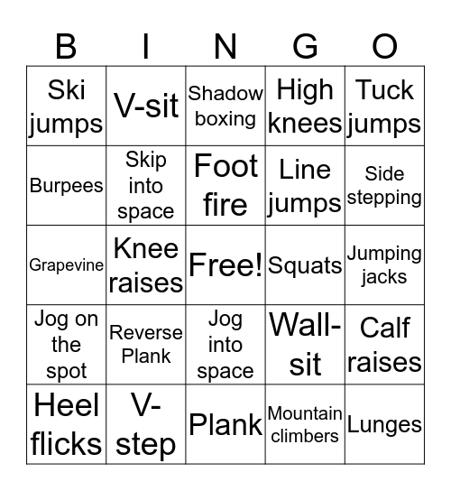 Fitness Bingo Card