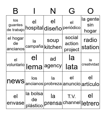 Unidad 2 Vocabulario Bingo Card