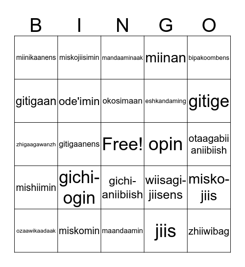 Gitigaan Bingo Card