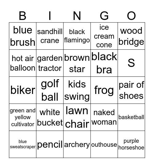 Object Bingo! Bingo Card