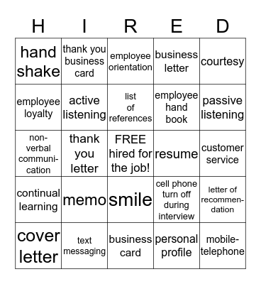 Professionalism: COMMUNICATION Bingo Card
