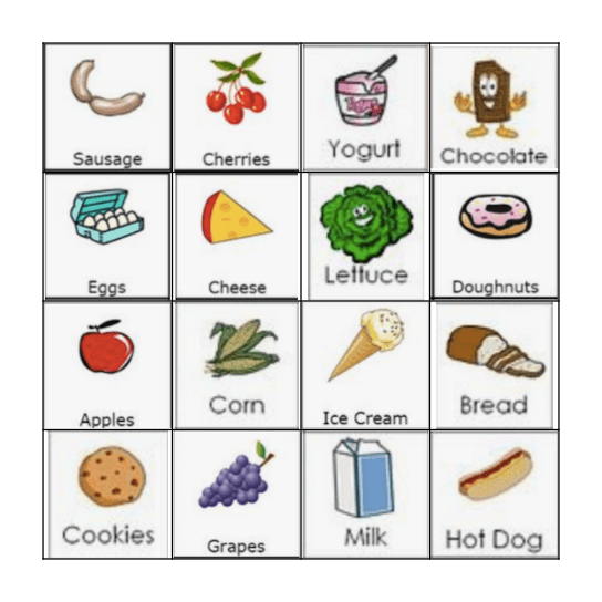 FOOD BINGO Card