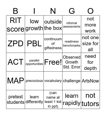 Gifted PL Bingo! Bingo Card