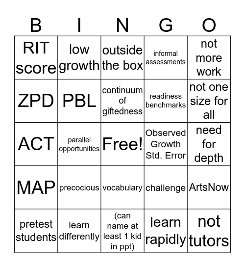 Gifted PL Bingo! Bingo Card