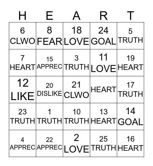 HEART BINGO Card