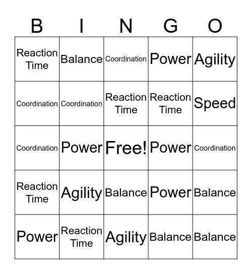 Skill-Related Fitness Bingo  Bingo Card