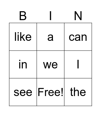 1st 9wks sight words Bingo Card