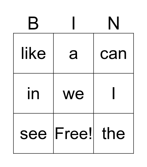 1st 9wks sight words Bingo Card