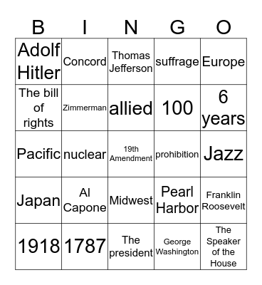 History 101 Bingo Card