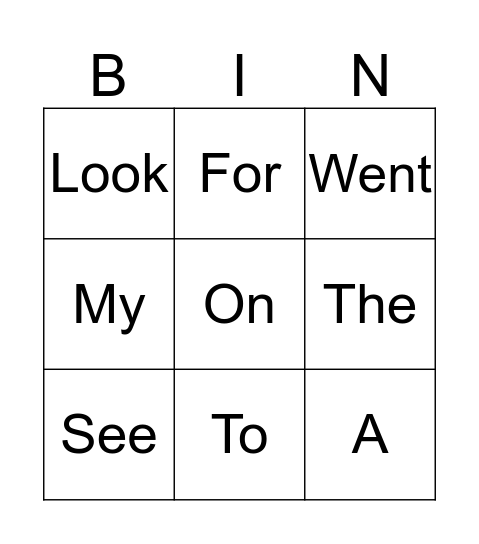 Sight Words  Bingo Card