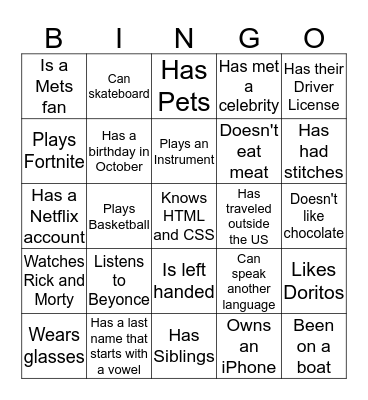 Untitled Bingo Card