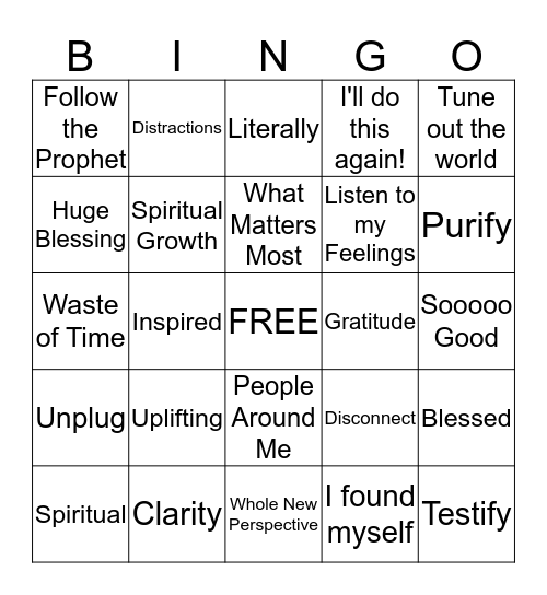 End of Social Media Fast Posts - BINGO Card