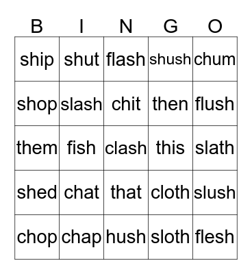 P2T1 Ch5 Phonics Bingo Card