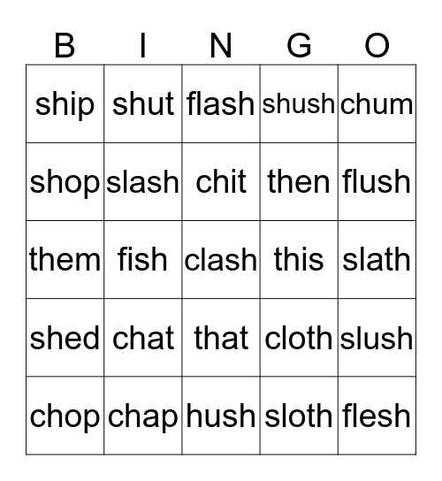 P2T1 Ch5 Phonics Bingo Card