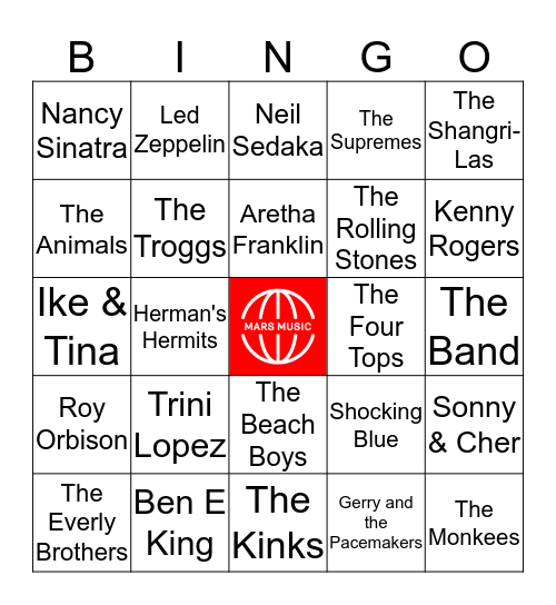Mars Music Muziekbingo! Bingo Card