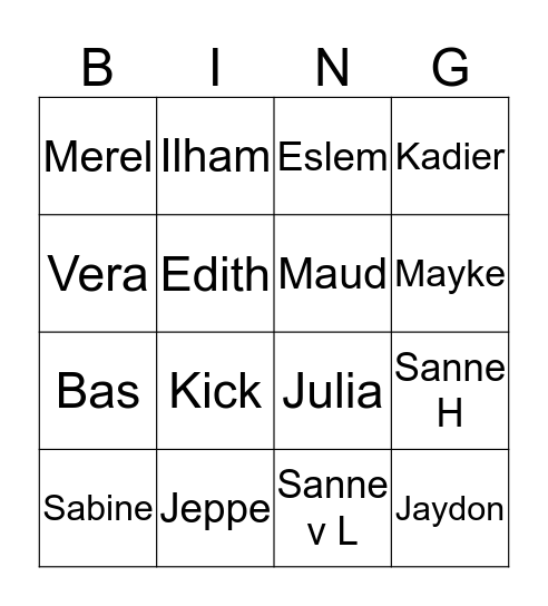 Namen Bingo 2HA Bingo Card