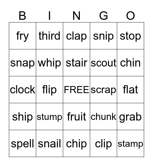 BLENDS AND DIGRAPHS BINGO Card