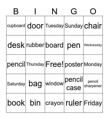 All about School Bingo Card