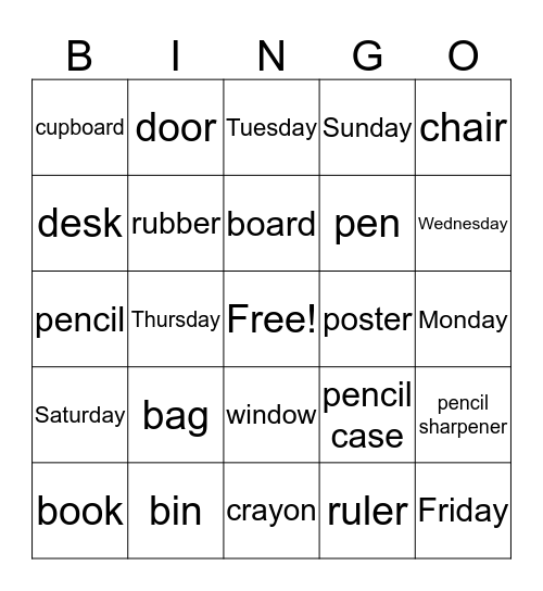 All about School Bingo Card